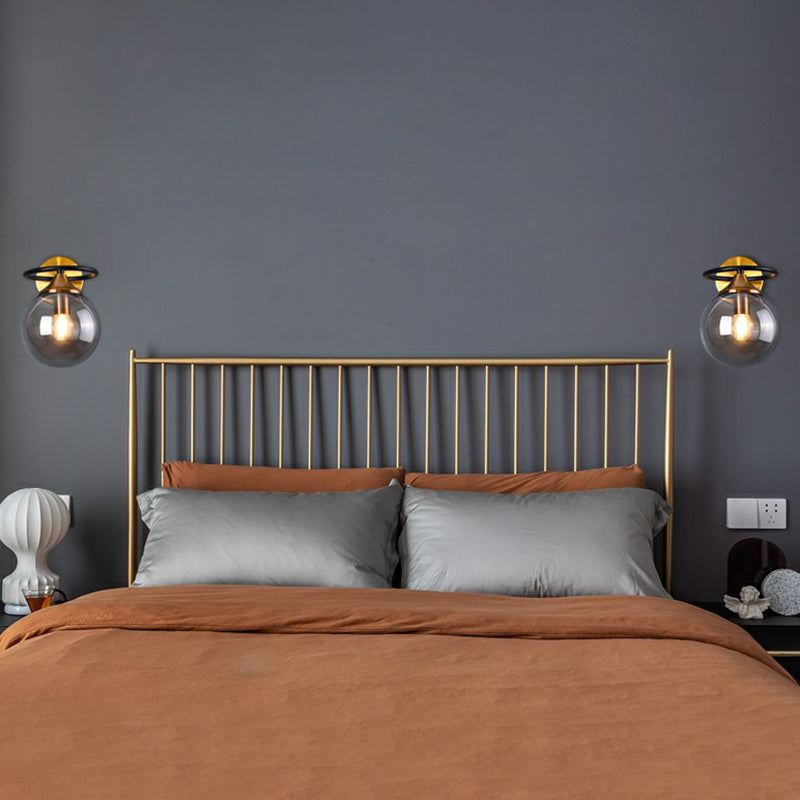 Postmodern Style Ball Wall Lamp Light Glass 1-Light Bedroom Wall Fixture Light in Brass