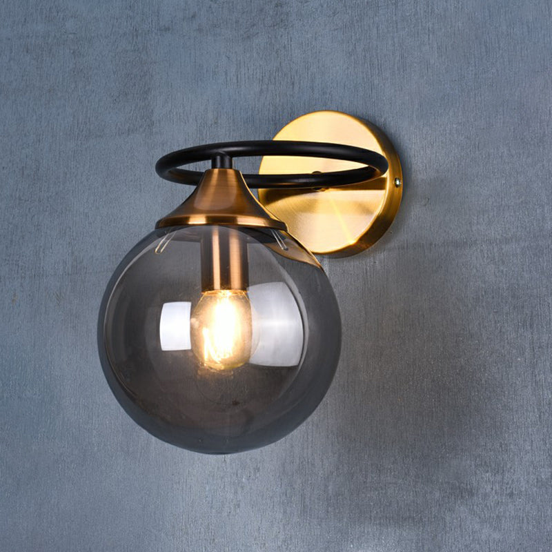 Postmodern Style Ball Wall Lamp Light Glass 1-Light Bedroom Wall Fixture Light in Brass