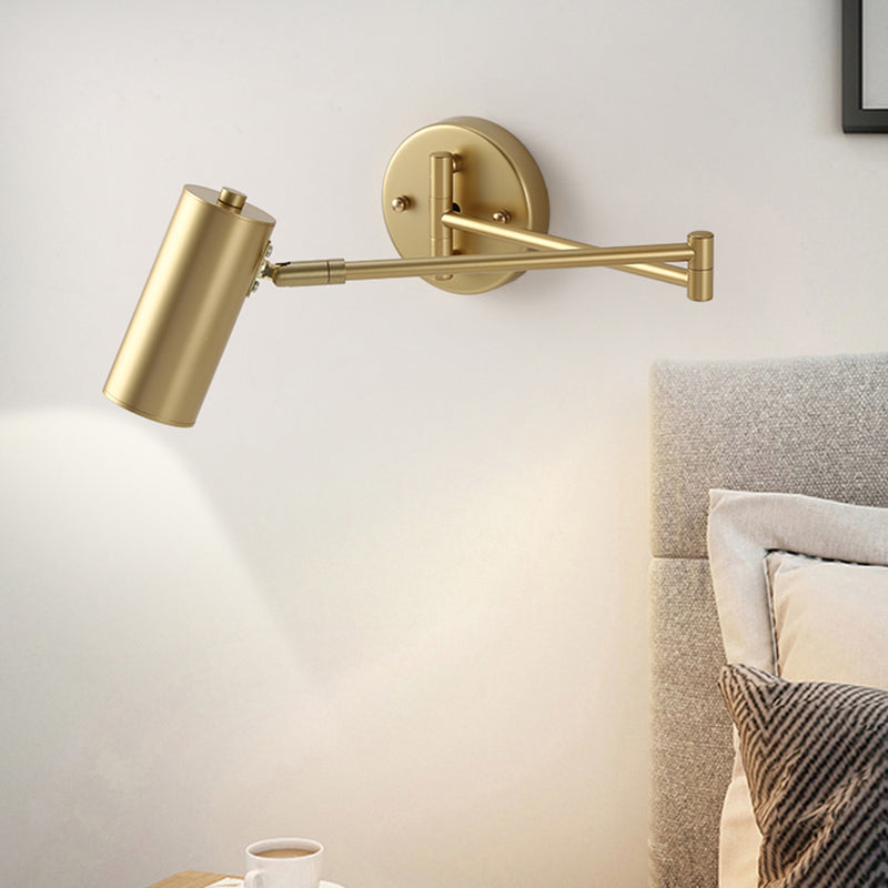 Tubular Nightstand Wall Mounted Reading Lamp Metal 1 Light Postmodern Wall Lamp with Retractable Arm