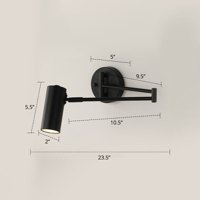 Tubular Nightstand Wall Mounted Reading Lamp Metal 1 Light Postmodern Wall Lamp with Retractable Arm