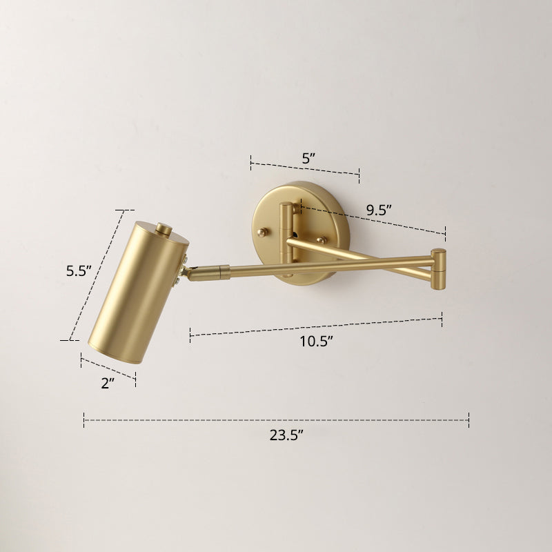 Tubular Nightstand Wall Mounted Reading Lamp Metal 1 Light Postmodern Wall Lamp with Retractable Arm