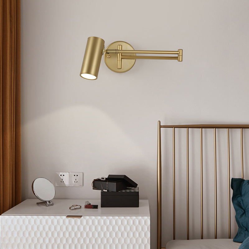 Tubular Nightstand Wall Mounted Reading Lamp Metal 1 Light Postmodern Wall Lamp with Retractable Arm