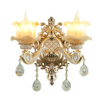 Jade Wand Link Traditional Beige Flowers Hal Link with Crystal Pendant