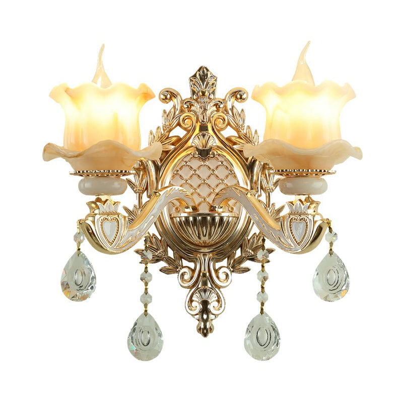 Jade Wand Link Traditional Beige Flowers Hal Link with Crystal Pendant