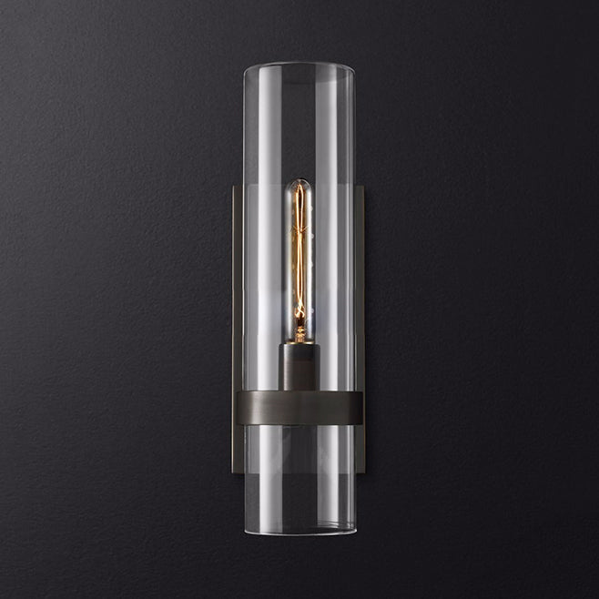Cylinder wall lamp traditional clear glass 2.5"/5" width 1 head black/ sharp brass wall lamp holder for stairs