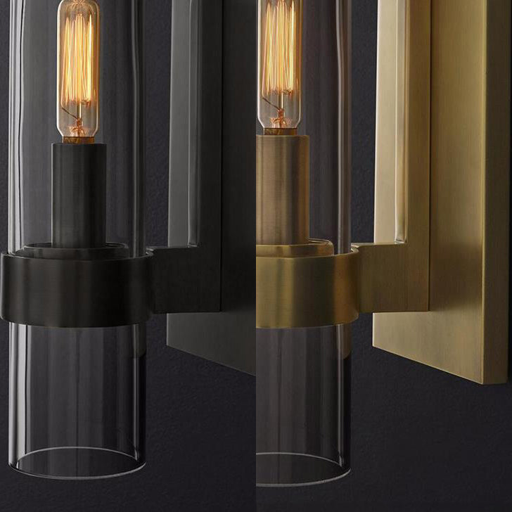 Cylinder wall lamp traditional clear glass 2.5"/5" width 1 head black/ sharp brass wall lamp holder for stairs