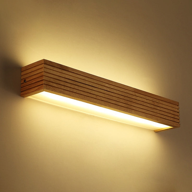 Layered wooden rectangular wall lamp minimalist beige LED wall lamp above bed