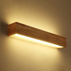 Layered wooden rectangular wall lamp minimalist beige LED wall lamp above bed