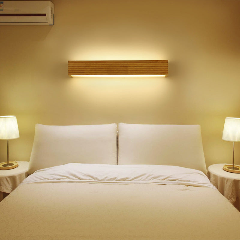Layered wooden rectangular wall lamp minimalist beige LED wall lamp above bed