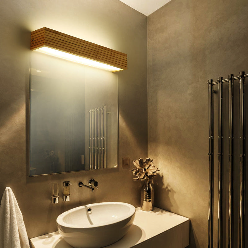 Layered wooden rectangular wall lamp minimalist beige LED wall lamp above bed
