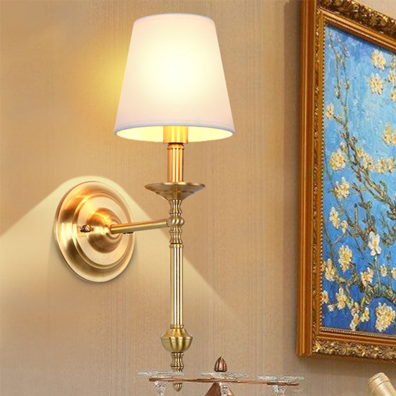 Brass cone wall lamp retro white fabric shade 1/2 incandescent bulbs dining room wall lamps lighting