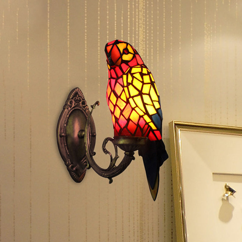 Tiffany Parrot Wall Lamp with Colored Glass 1 Light Indoor Wall Mount Lamp for Hallway