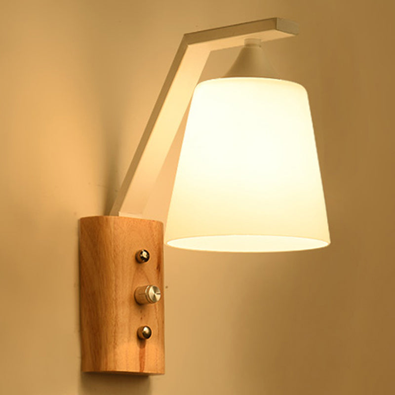 White glass wall lamps wood down lighting for home office bedroom