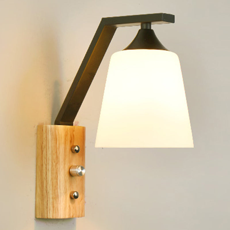 White glass wall lamps wood down lighting for home office bedroom