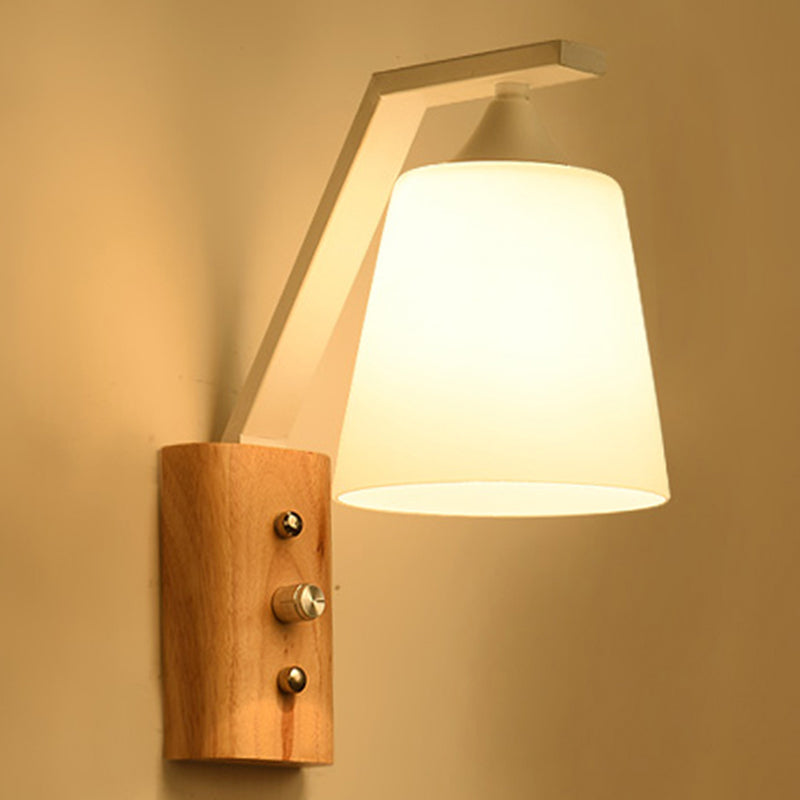 White glass wall lamps wood down lighting for home office bedroom