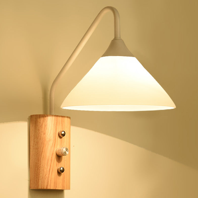 White glass wall lamps wood down lighting for home office bedroom