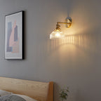 Industrial Wall Lamp Pressed Ribbed Glass Wall Lamp Sconces in Golden Finish for Bedroom