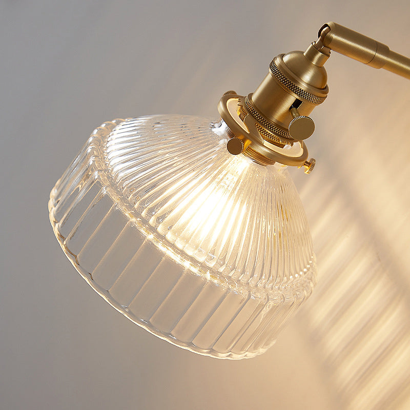 Industrial Wall Lamp Pressed Ribbed Glass Wall Lamp Sconces in Golden Finish for Bedroom