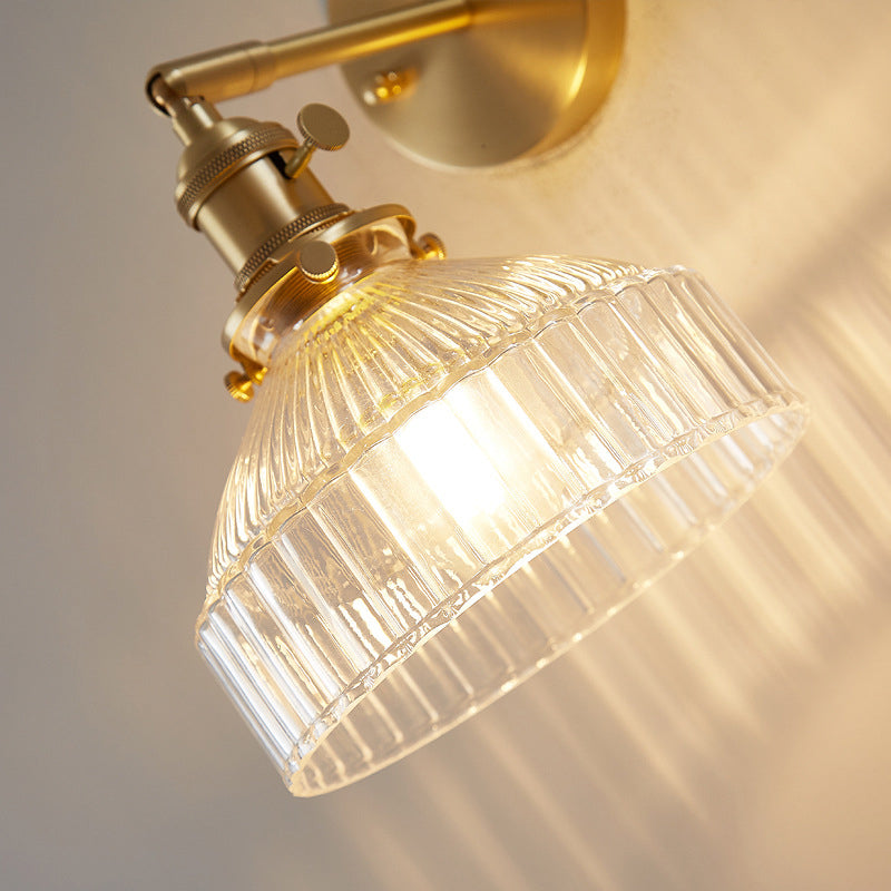 Industrial Wall Lamp Pressed Ribbed Glass Wall Lamp Sconces in Golden Finish for Bedroom