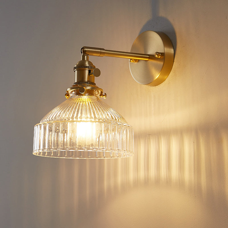 Industrial Wall Lamp Pressed Ribbed Glass Wall Lamp Sconces in Golden Finish for Bedroom
