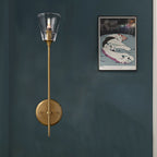Black/Messing-Finish Pencil Arm Wall Lamp Vintage Metal 1/2 Bulbs Wall Lamp with Clear Conical Glass Shade