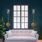 Black/Messing-Finish Pencil Arm Wall Lamp Vintage Metal 1/2 Bulbs Wall Lamp with Clear Conical Glass Shade