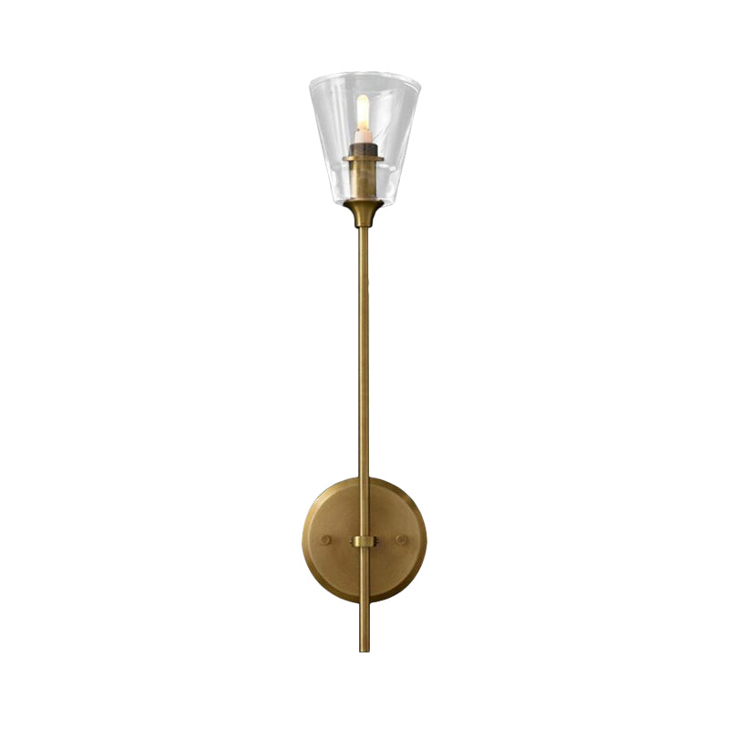 Black/Messing-Finish Pencil Arm Wall Lamp Vintage Metal 1/2 Bulbs Wall Lamp with Clear Conical Glass Shade