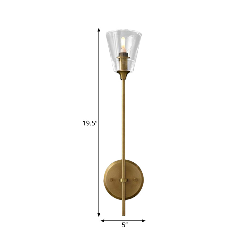 Black/Messing-Finish Pencil Arm Wall Lamp Vintage Metal 1/2 Bulbs Wall Lamp with Clear Conical Glass Shade
