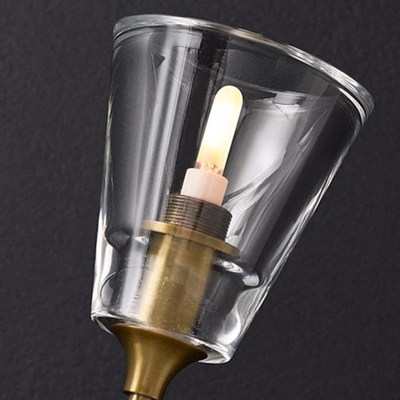 Black/Messing-Finish Pencil Arm Wall Lamp Vintage Metal 1/2 Bulbs Wall Lamp with Clear Conical Glass Shade
