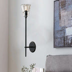 Black/Messing-Finish Pencil Arm Wall Lamp Vintage Metal 1/2 Bulbs Wall Lamp with Clear Conical Glass Shade