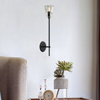 Black/Messing-Finish Pencil Arm Wall Lamp Vintage Metal 1/2 Bulbs Wall Lamp with Clear Conical Glass Shade