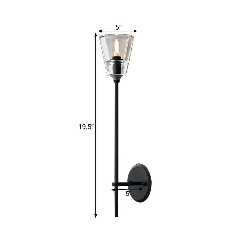 Black/Messing-Finish Pencil Arm Wall Lamp Vintage Metal 1/2 Bulbs Wall Lamp with Clear Conical Glass Shade