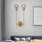 Black/Messing-Finish Pencil Arm Wall Lamp Vintage Metal 1/2 Bulbs Wall Lamp with Clear Conical Glass Shade