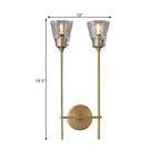 Black/Messing-Finish Pencil Arm Wall Lamp Vintage Metal 1/2 Bulbs Wall Lamp with Clear Conical Glass Shade