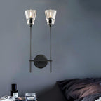 Black/Messing-Finish Pencil Arm Wall Lamp Vintage Metal 1/2 Bulbs Wall Lamp with Clear Conical Glass Shade
