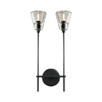 Black/Messing-Finish Pencil Arm Wall Lamp Vintage Metal 1/2 Bulbs Wall Lamp with Clear Conical Glass Shade