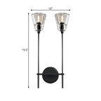 Black/Messing-Finish Pencil Arm Wall Lamp Vintage Metal 1/2 Bulbs Wall Lamp with Clear Conical Glass Shade