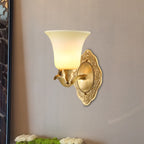 Traditional clock screen wall lamp 1/2-light matte glass wall lamp with gold metal arm
