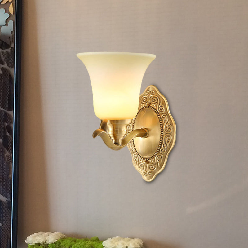 Traditional clock screen wall lamp 1/2-light matte glass wall lamp with gold metal arm
