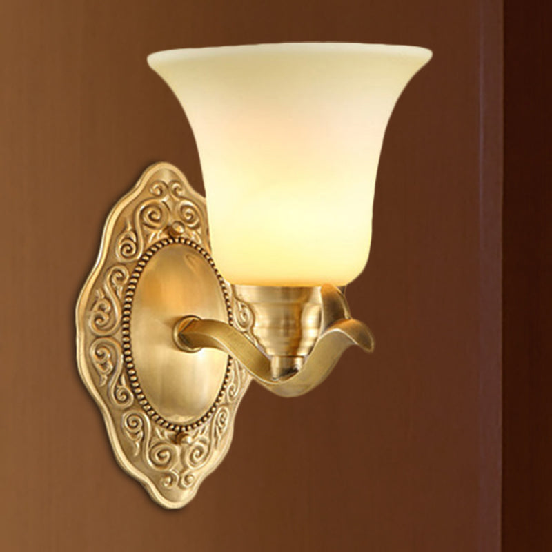 Traditional clock screen wall lamp 1/2-light matte glass wall lamp with gold metal arm