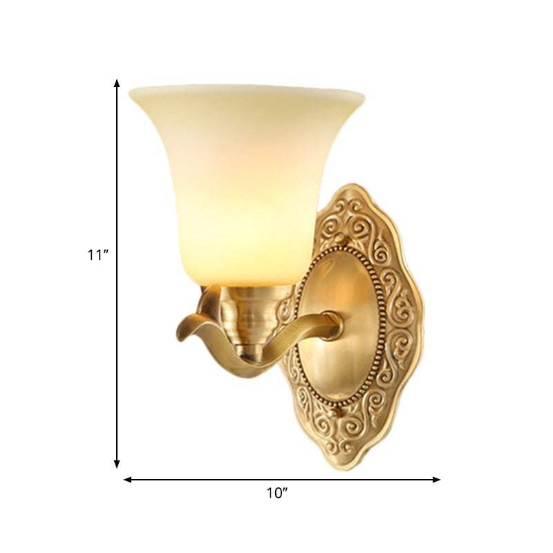 Traditional clock screen wall lamp 1/2-light matte glass wall lamp with gold metal arm