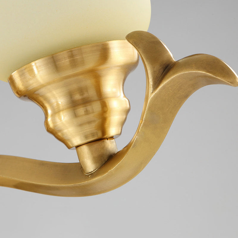 Traditional clock screen wall lamp 1/2-light matte glass wall lamp with gold metal arm
