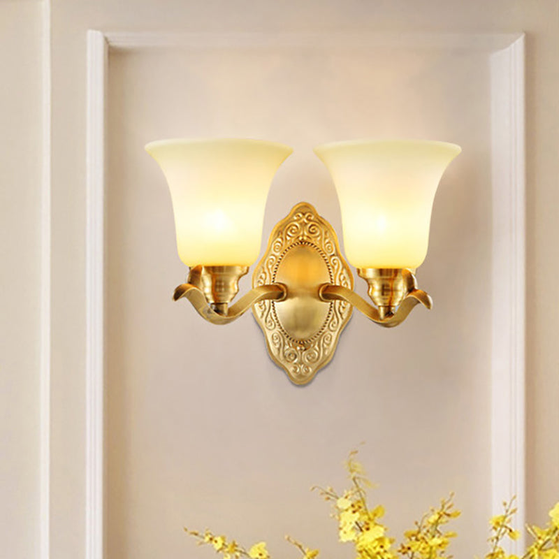 Traditional clock screen wall lamp 1/2-light matte glass wall lamp with gold metal arm