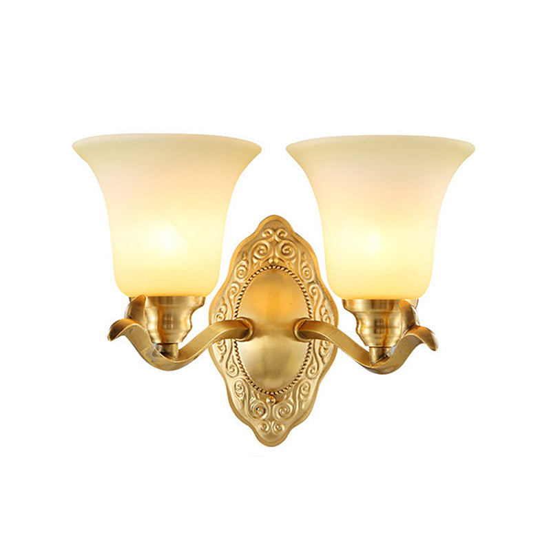 Traditional clock screen wall lamp 1/2-light matte glass wall lamp with gold metal arm