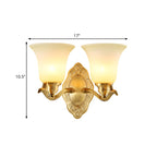 Traditional clock screen wall lamp 1/2-light matte glass wall lamp with gold metal arm