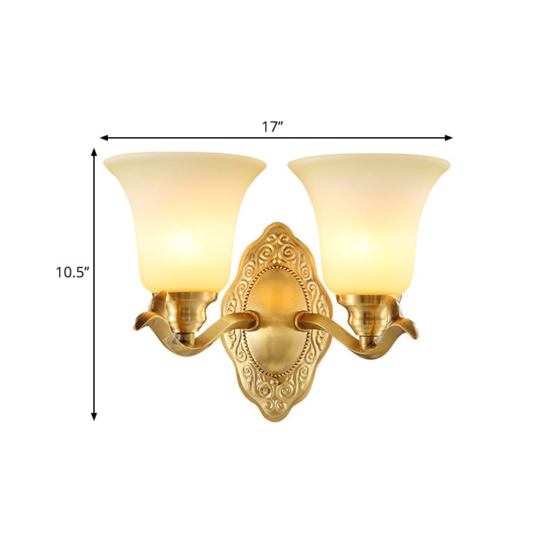 Traditional clock screen wall lamp 1/2-light matte glass wall lamp with gold metal arm