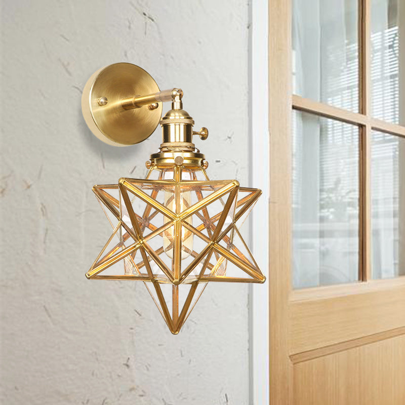 Geometric/Globe/Pentagram Wall Lamp Contemporary Prismatic Glass 1 Lamp Brass Wall-mounted Lighting Fixture