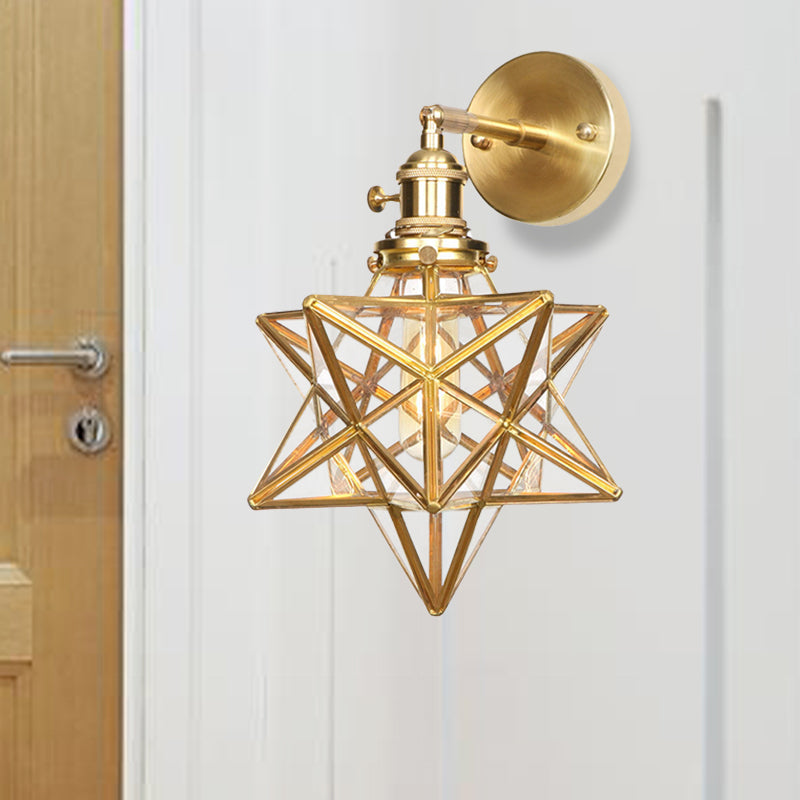 Geometric/Globe/Pentagram Wall Lamp Contemporary Prismatic Glass 1 Lamp Brass Wall-mounted Lighting Fixture