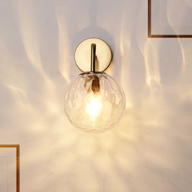 Ribbed Glass Ball Wall Lamp Minimalist 1 Light Gold Wall Lamp with Arm