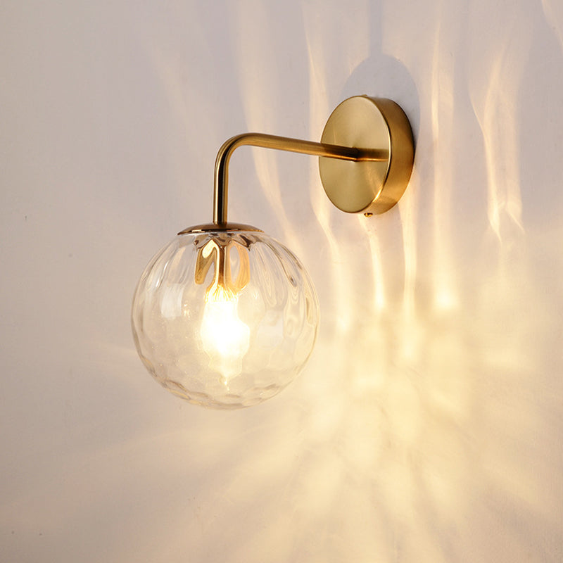 Ribbed Glass Ball Wall Lamp Minimalist 1 Light Gold Wall Lamp with Arm